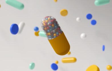 3d render of pills of various shapes and sizes