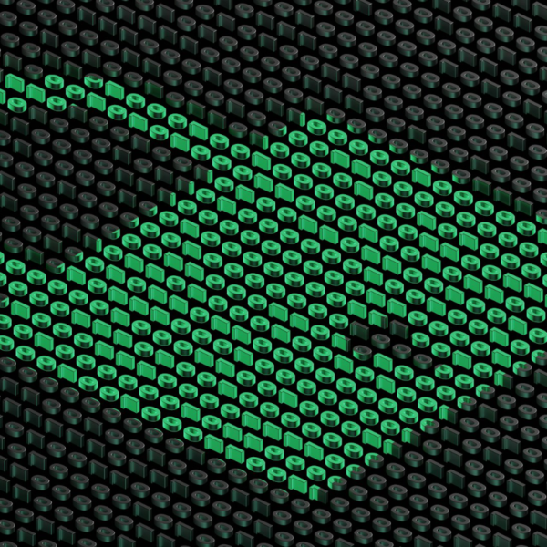 3d render of a green lock icon made of binary code