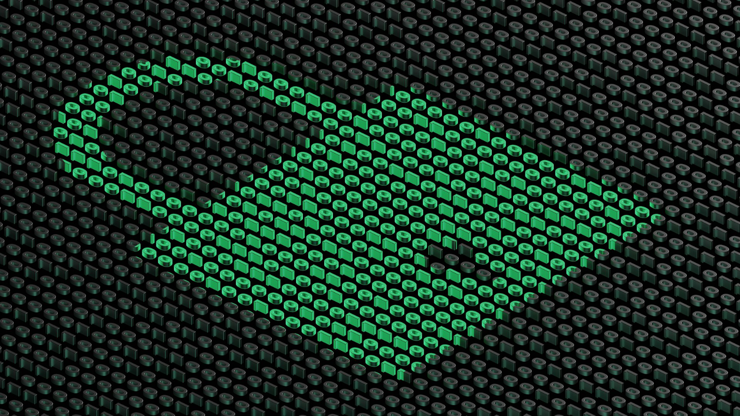 3d render of a green lock icon made of binary code
