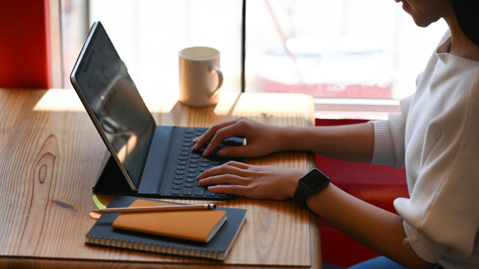 Woman using laptop computer