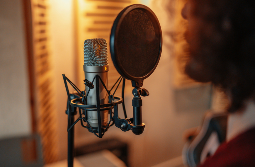 Voice actor at microphone