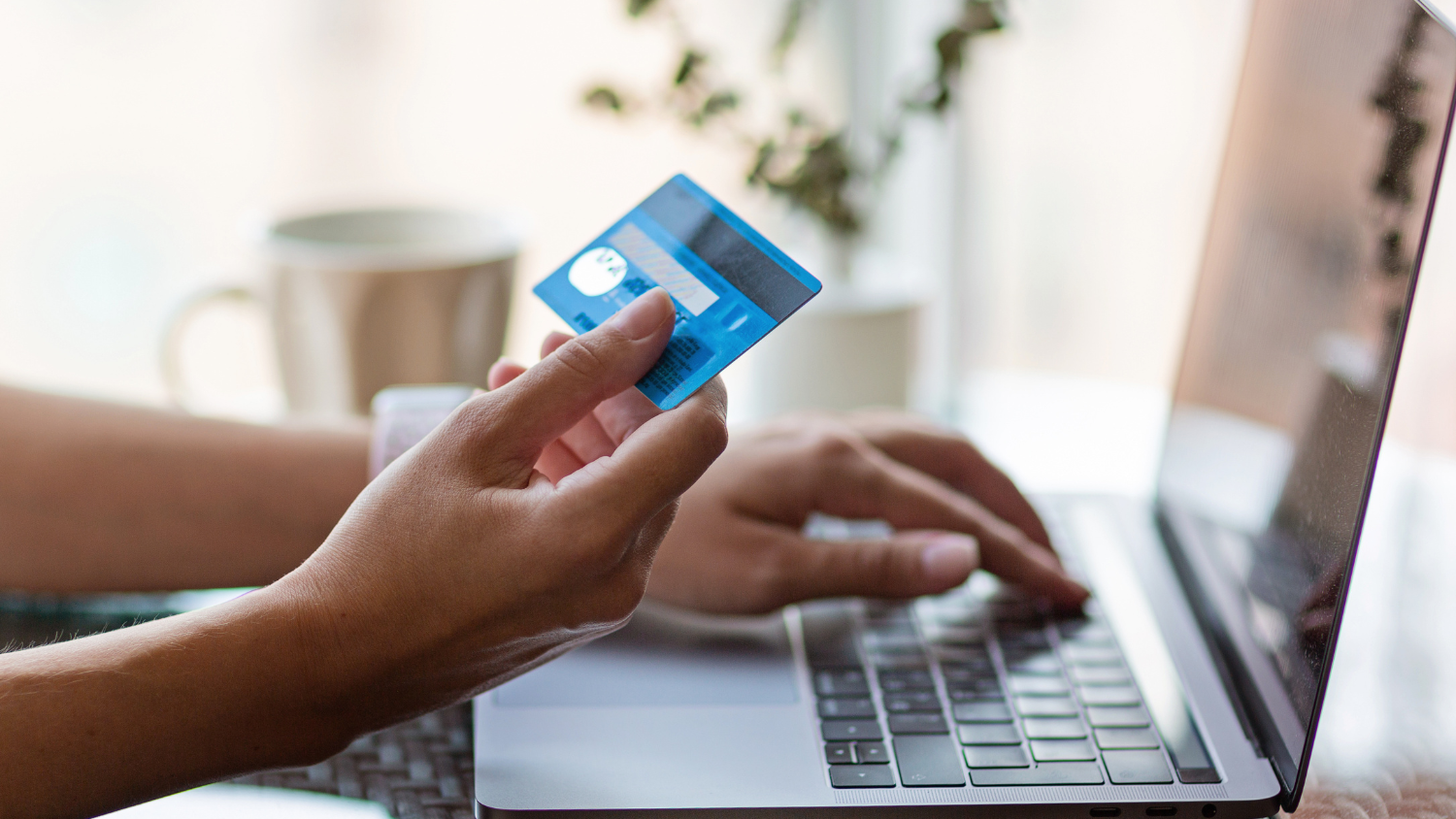 Person at laptop using credit card