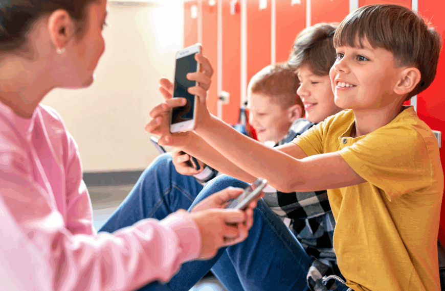 Young kids using cellphones