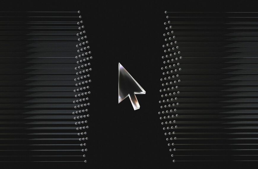 Computer cursor against an abstract background of digital data lines