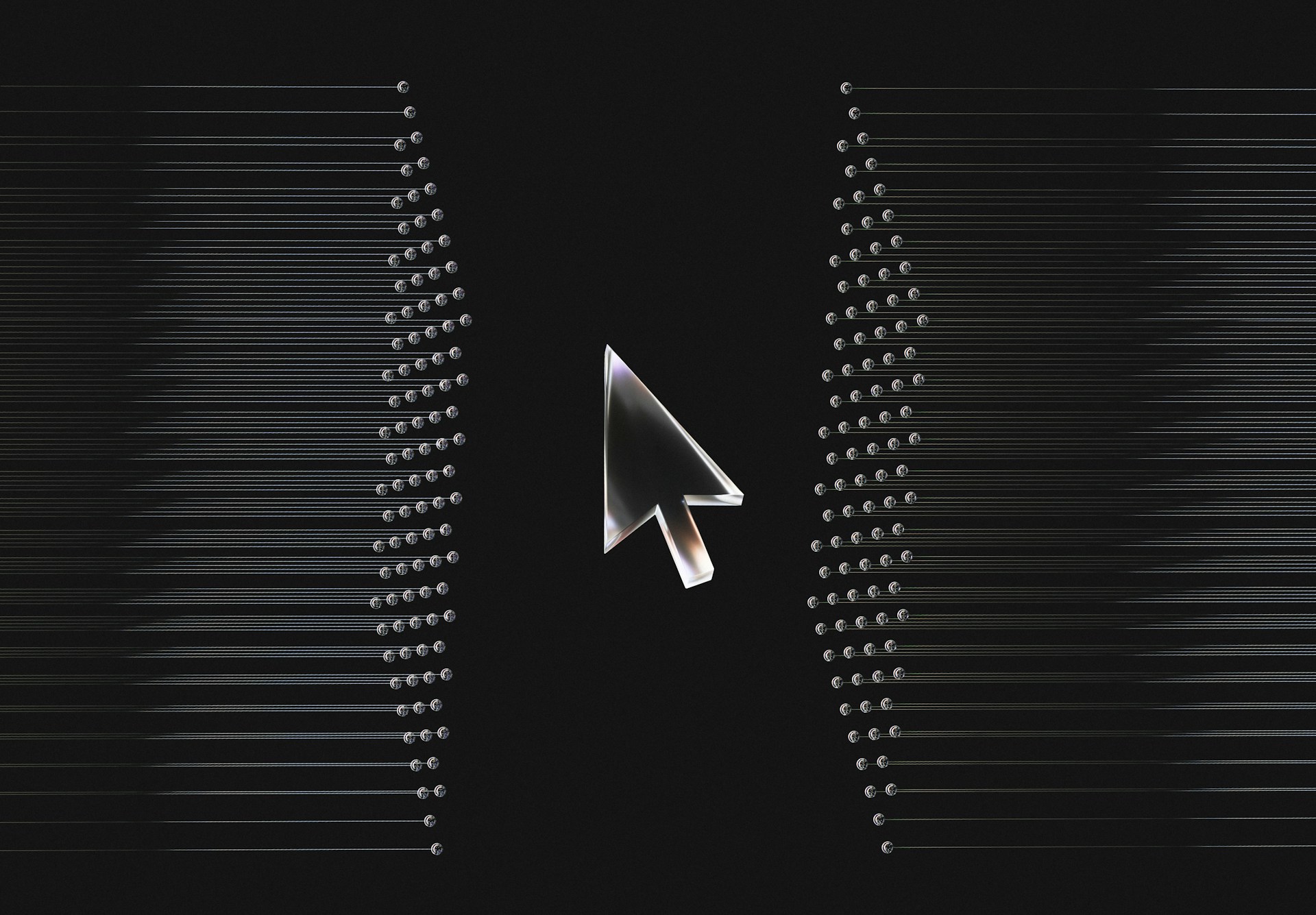Computer cursor against an abstract background of digital data lines